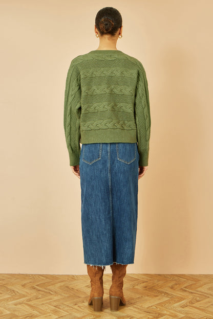 Green Cable Knit Relaxed Fit Jumper