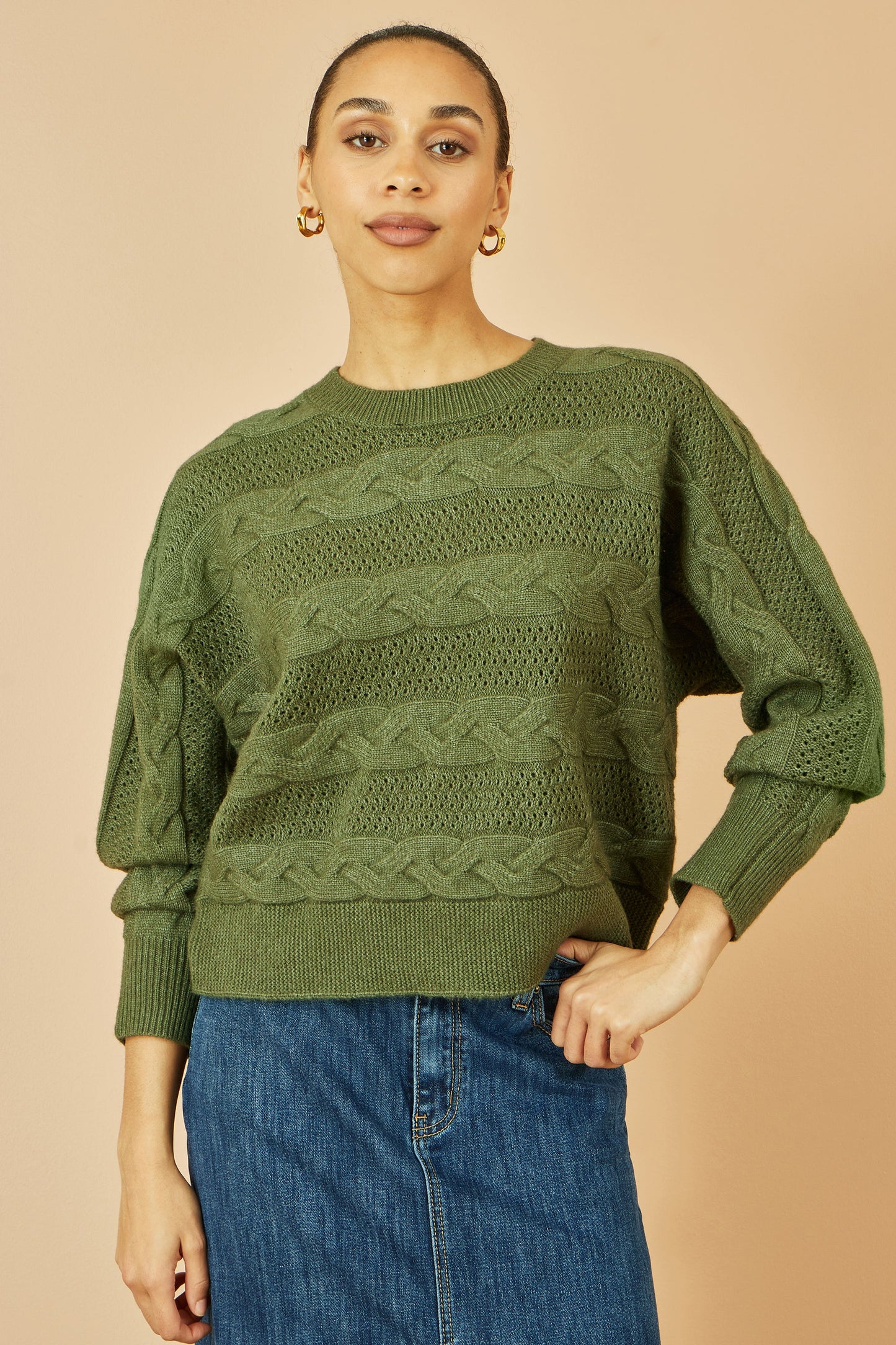 Green Cable Knit Relaxed Fit Jumper