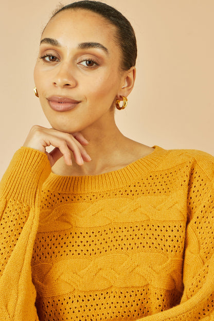 Mustard Cable Knit Relaxed Fit Jumper