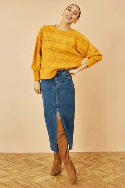 Mustard Cable Knit Relaxed Fit Jumper