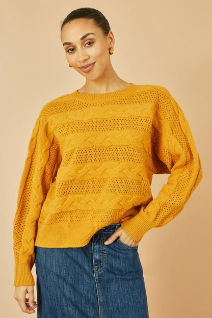 Mustard Cable Knit Relaxed Fit Jumper