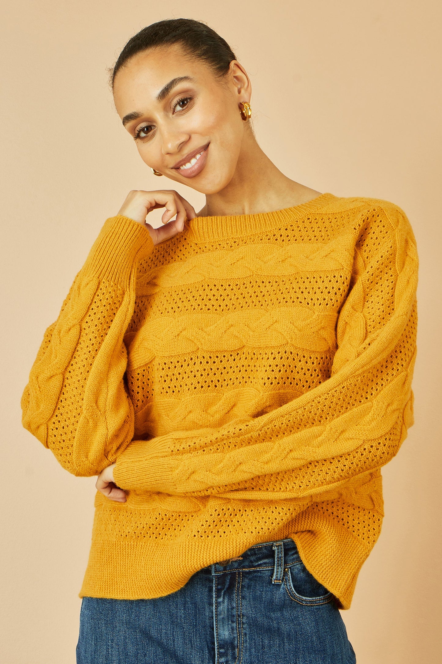 Mustard Cable Knit Relaxed Fit Jumper