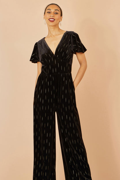 Black Foil Print Velvet Jumpsuit