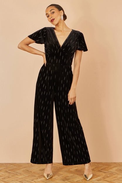 Black Foil Print Velvet Jumpsuit