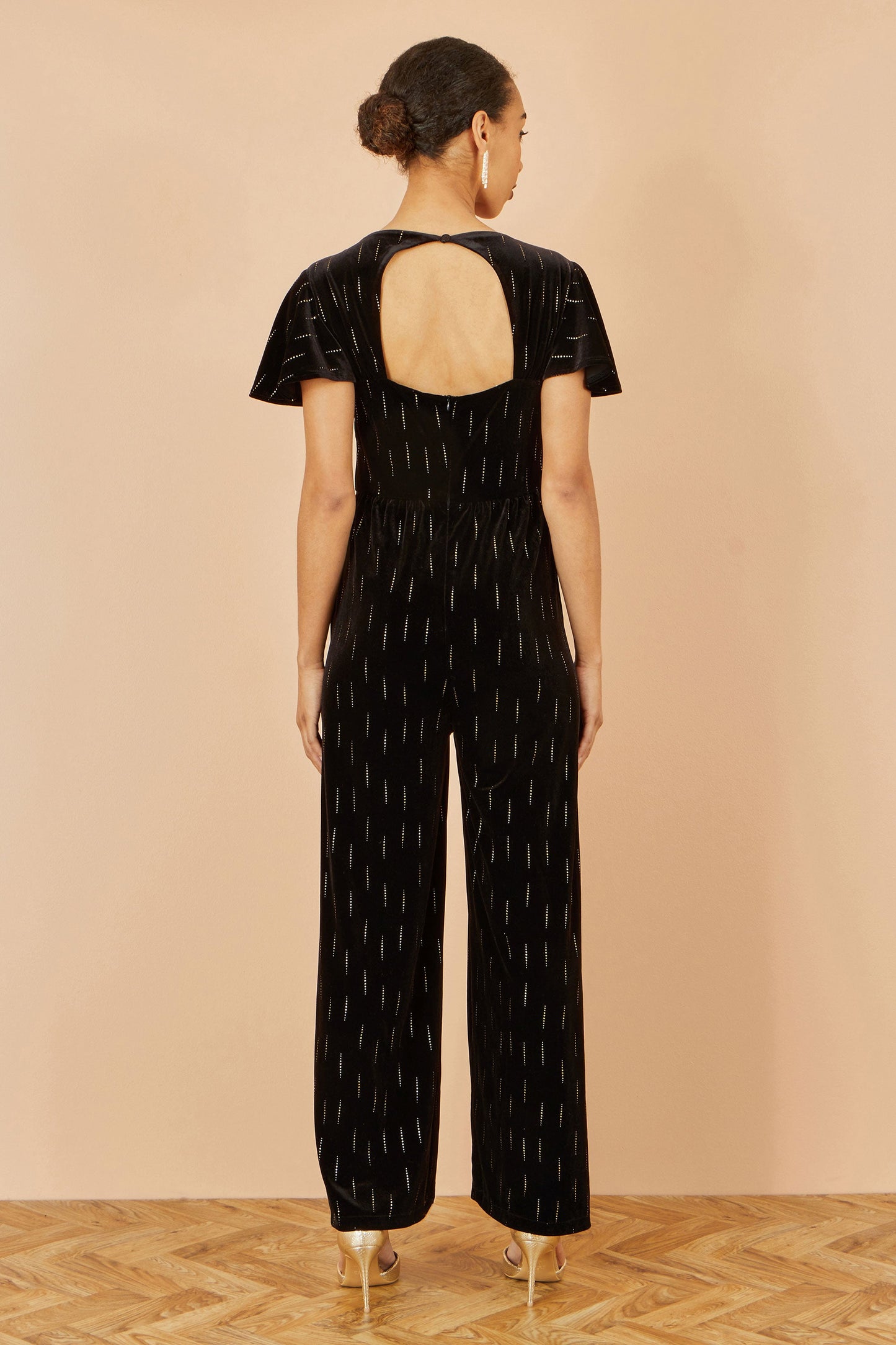 Black Foil Print Velvet Jumpsuit