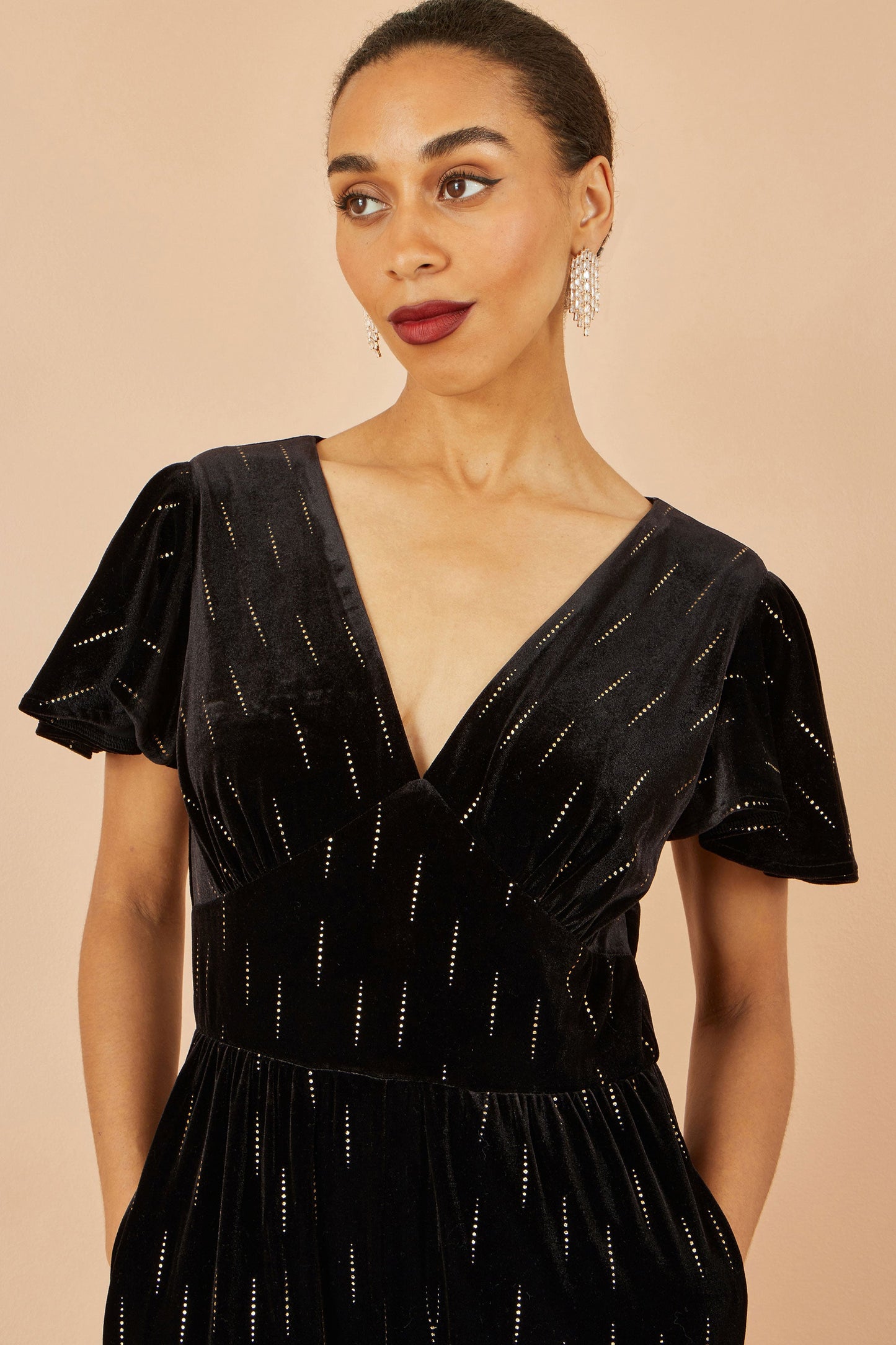 Black Foil Print Velvet Jumpsuit