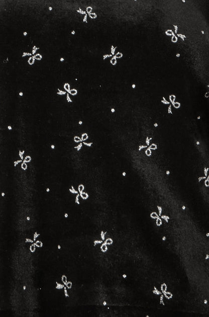 Black Sparkle Bow Print Velvet Top