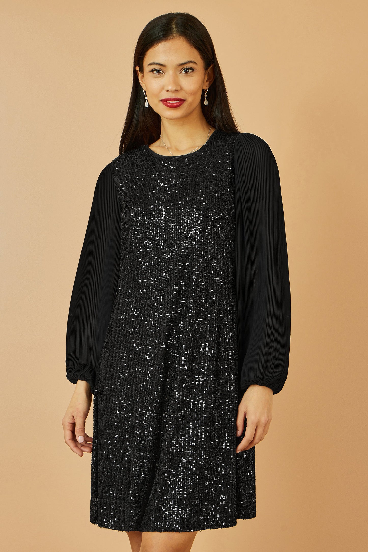 Black Velvet Sequin Tunic With Long Pleated Sleeves