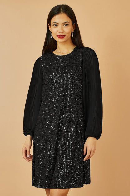 Black Velvet Sequin Tunic With Long Pleated Sleeves