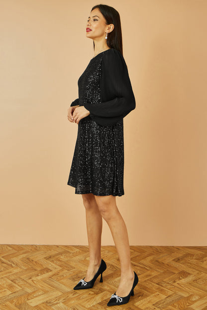 Black Velvet Sequin Tunic With Long Pleated Sleeves