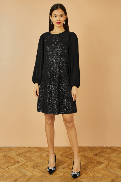 Black Velvet Sequin Tunic With Long Pleated Sleeves