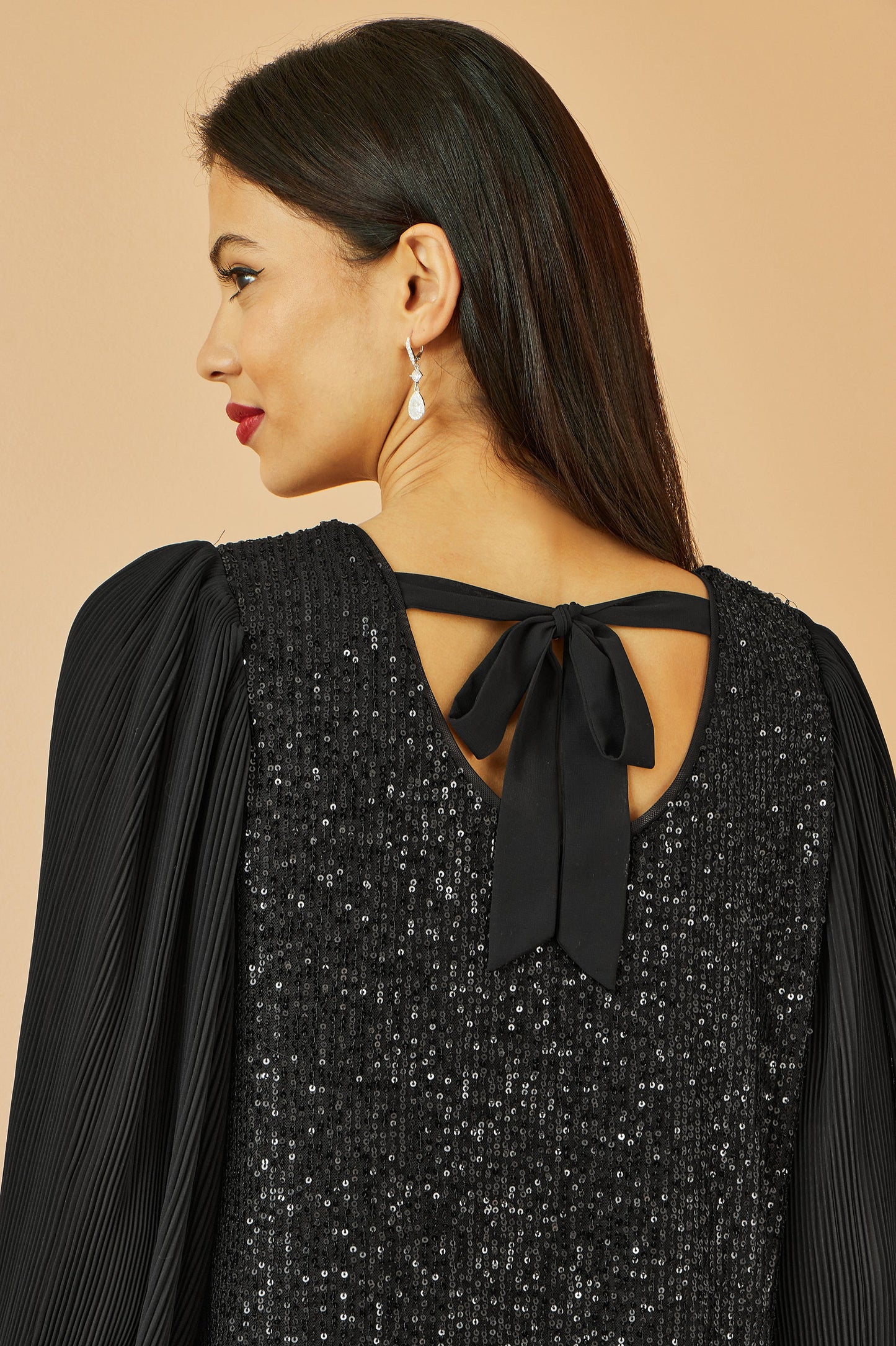 Black Velvet Sequin Tunic With Long Pleated Sleeves