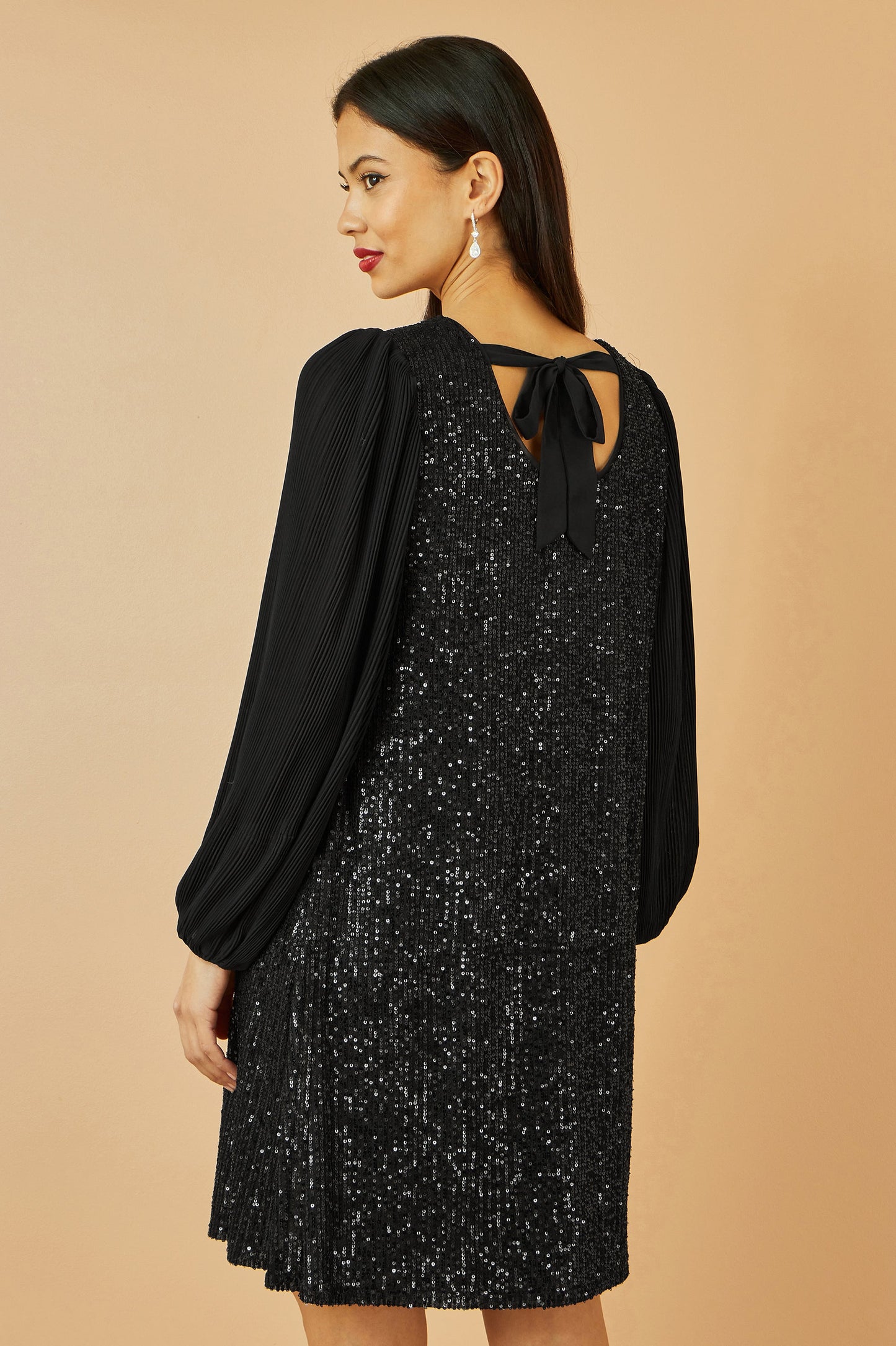Black Velvet Sequin Tunic With Long Pleated Sleeves