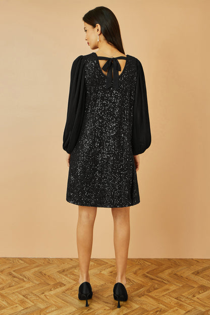 Black Velvet Sequin Tunic With Long Pleated Sleeves