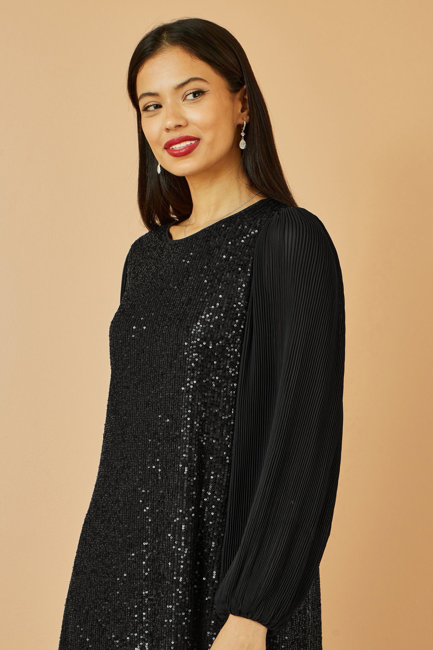 Black Velvet Sequin Tunic With Long Pleated Sleeves