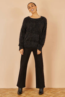 Black Metallic Fluffy Eyelash Relaxed Jumper