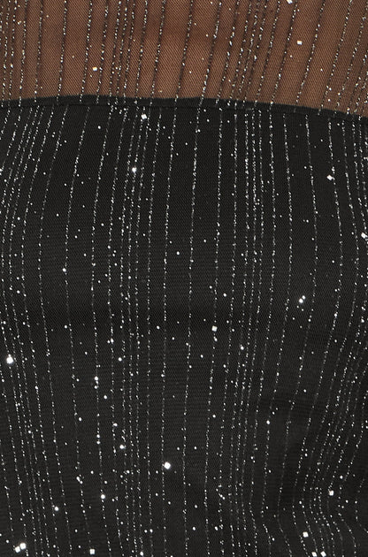 Black Sparkle Print Mesh Stretch Fitted Top