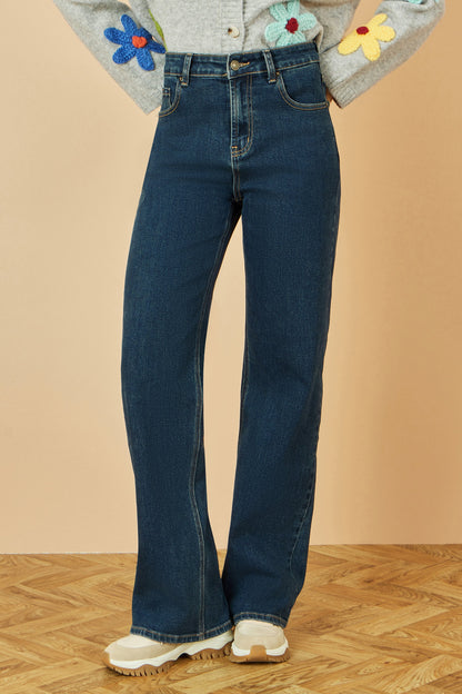 Blue Dark Wash Stretch Wide Leg Jeans
