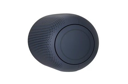 Black cylindrical speaker on a white background
