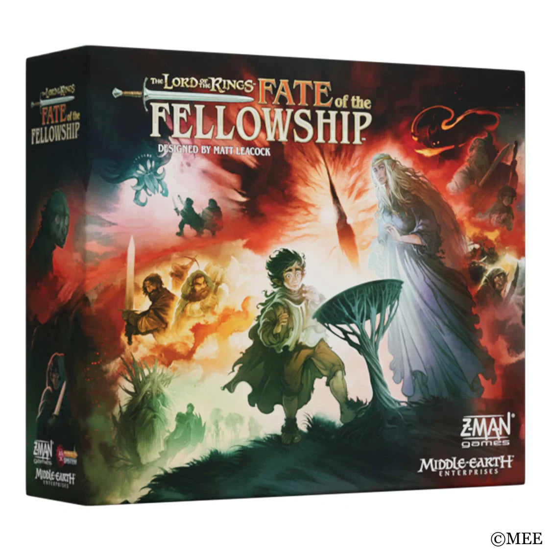 Board game box for 'The Lord of the Rings: Fate of the Fellowship' by Z-Man Games on a white background
