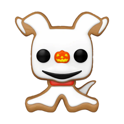 Halloween-themed Funko cookie with ghost face and pumpkin nose on a white background