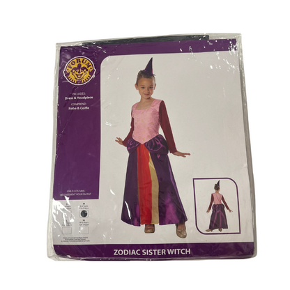Zodiac Sister Witch costume packaging with a child model on a white background