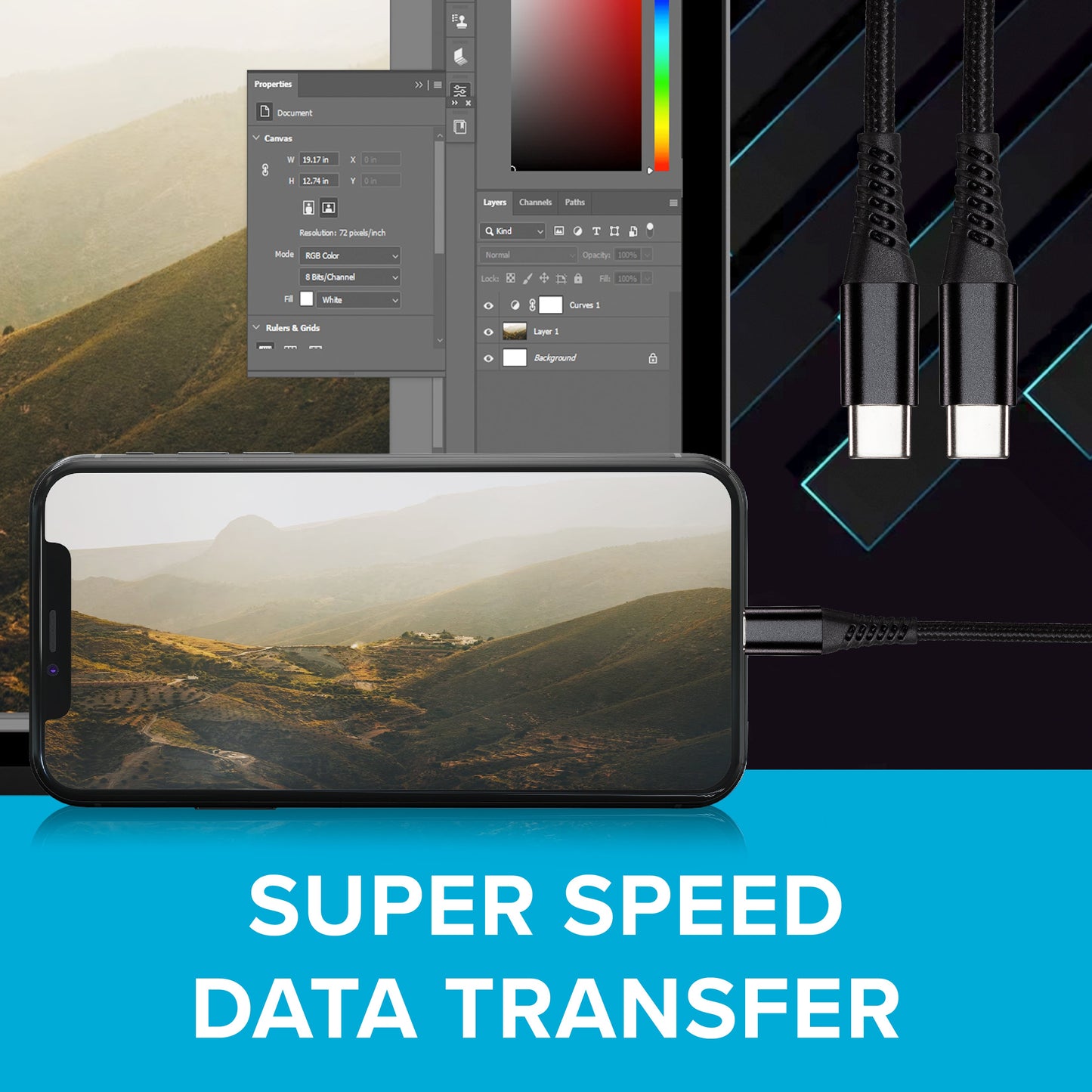 USB-C to USB-C 60W PD Braided Cable - Black