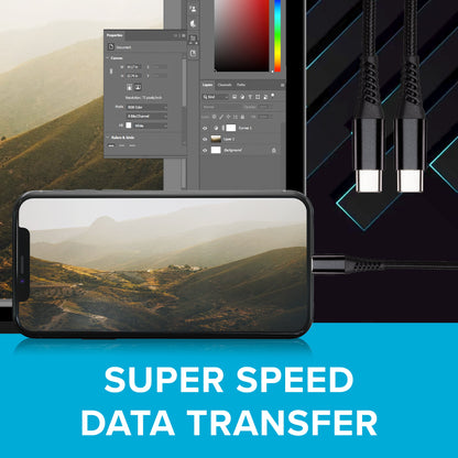 USB-C to USB-C 60W PD Braided Cable - Black