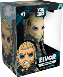 Boxed Eivor vinyl figure from Assassin's Creed with 'You Tooz' branding.