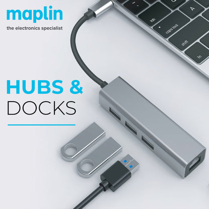 USB-C Multiport Hub to 3x USB-A 3.0 / Gigabit RJ45 - Silver