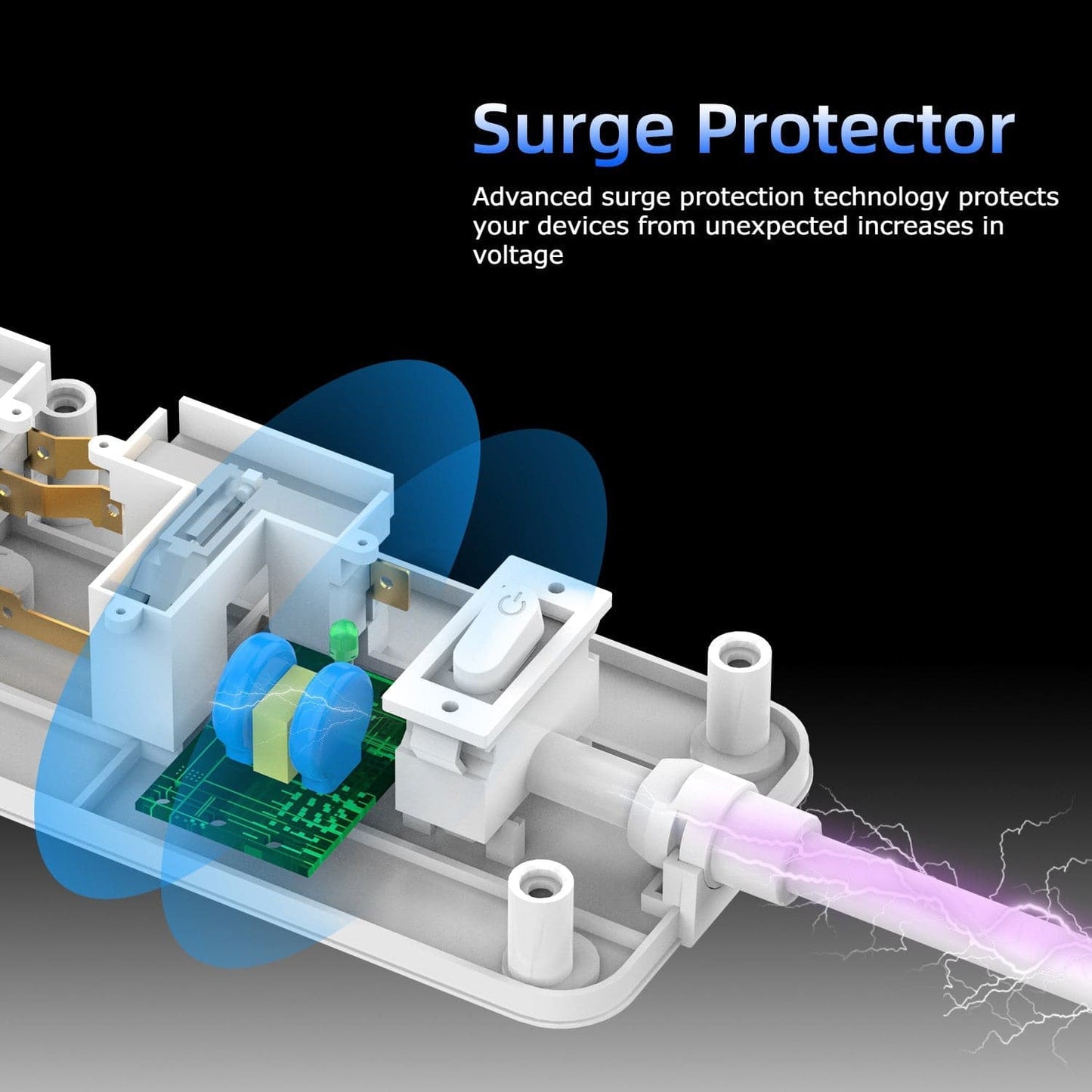 2m 4-Socket UK Power Switch Extension Lead with 3x USB-A / 1x USB-C Ports