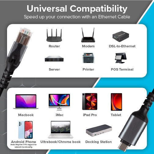 USB-C to RJ45 Ethernet Cable - Black