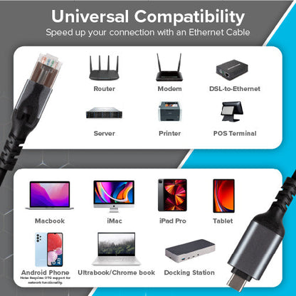 USB-C to RJ45 Ethernet Cable - Black