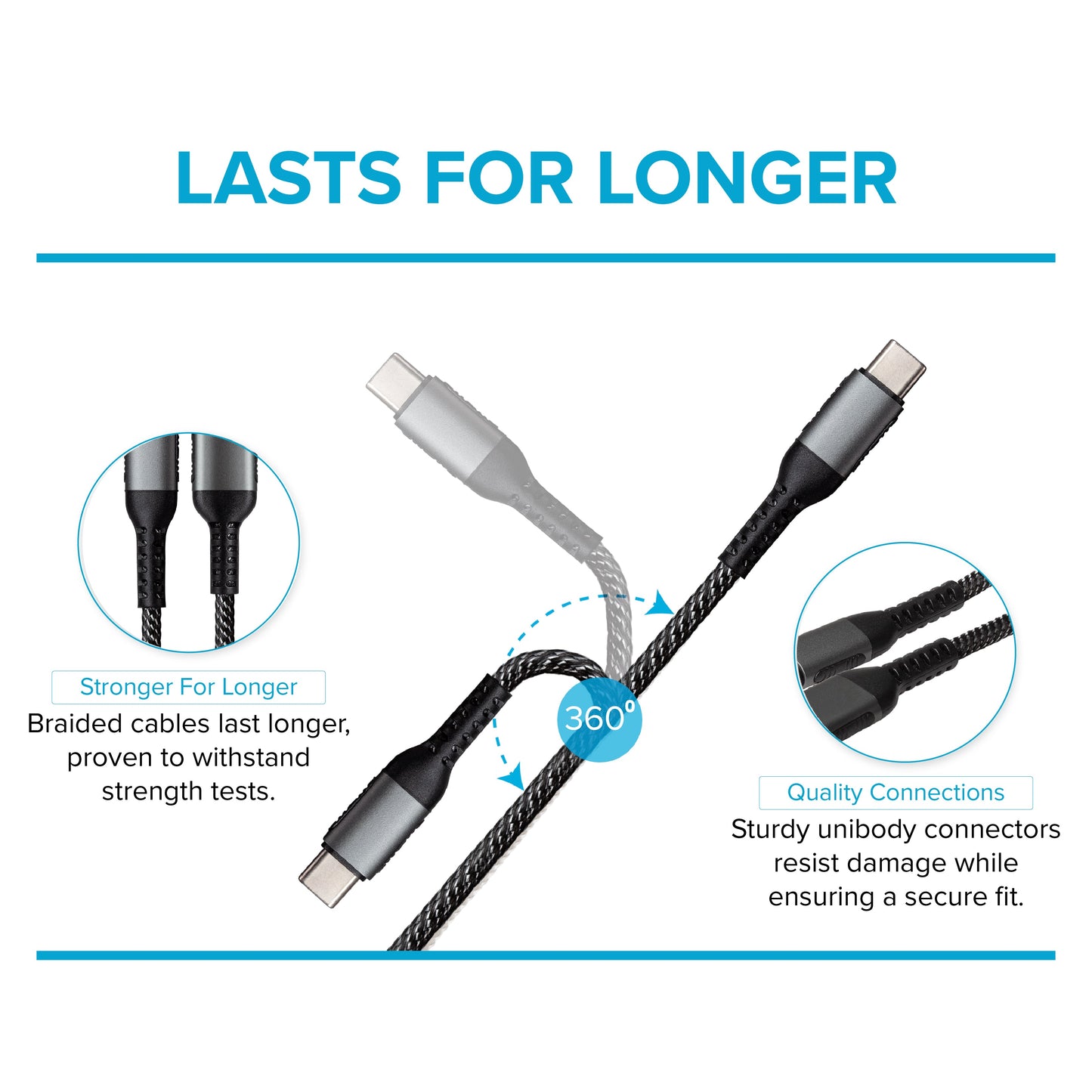 USB-C to USB-C 60W PD Braided Cable - Silver