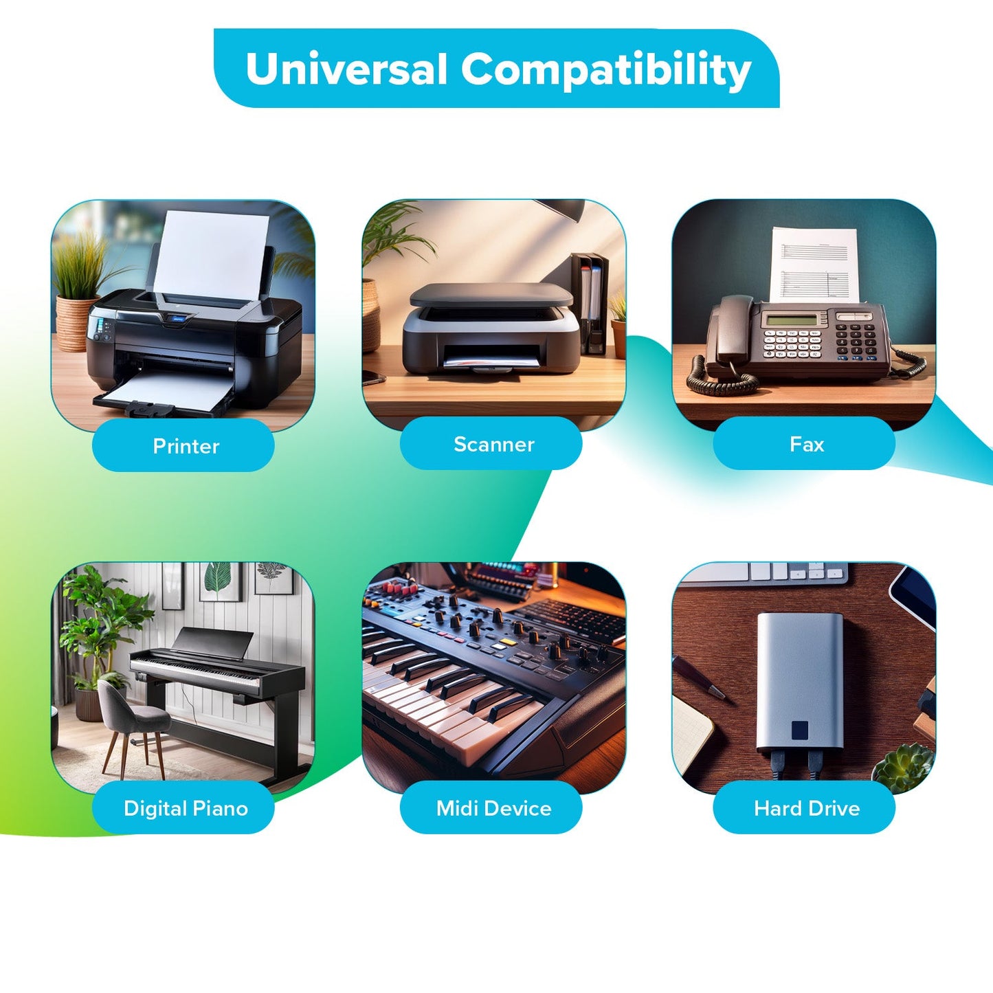 USB-C to USB-B Braided Cable - Grey, 5m