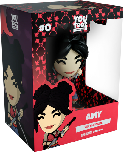 Boxed vinyl figure of a character named Amy with red and black design