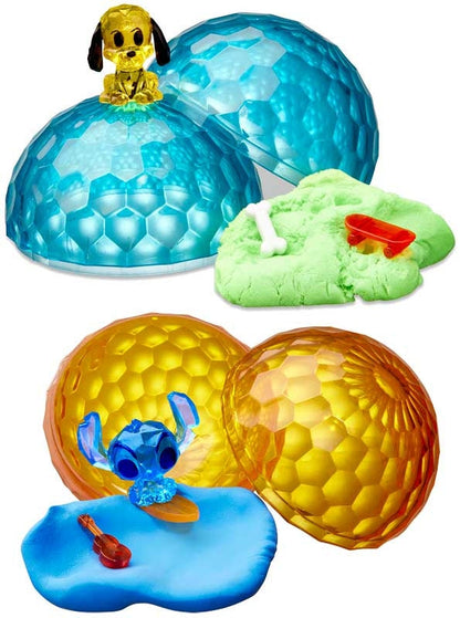 Toy set with blue, orange, and green translucent balls featuring cartoon characters on a white background.