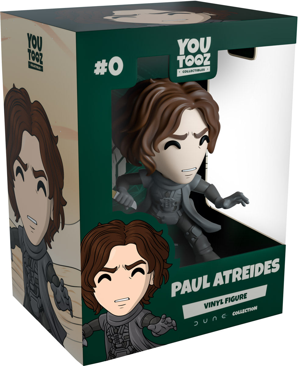 Boxed vinyl figure of Paul Atreides from YouTooz with character illustration on the side.
