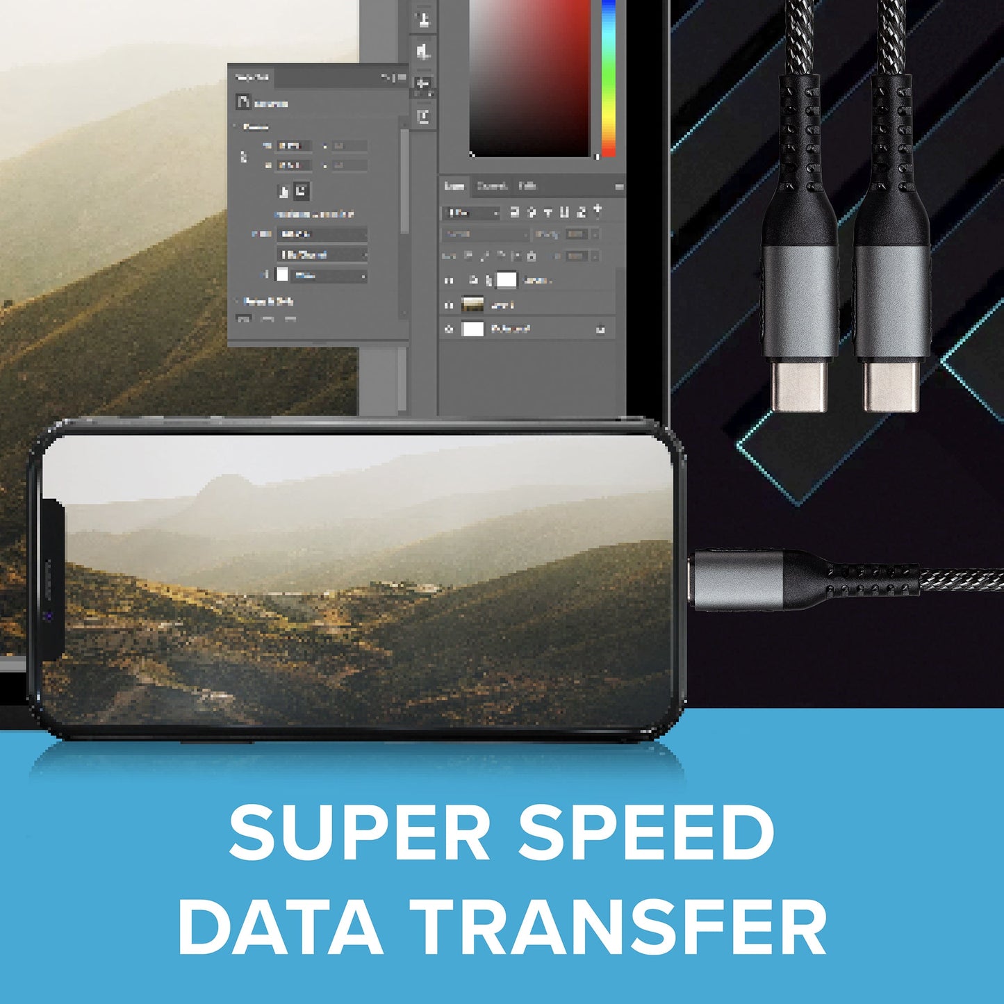 USB-C to USB-C 60W PD Braided Cable - Silver