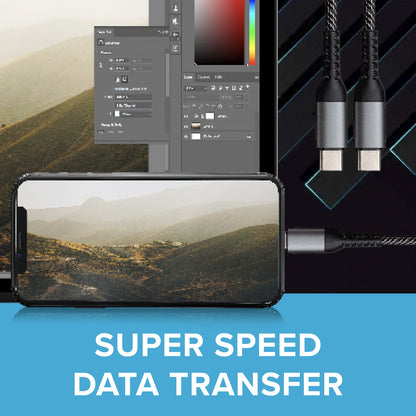 USB-C to USB-C 60W PD Braided Cable - Silver