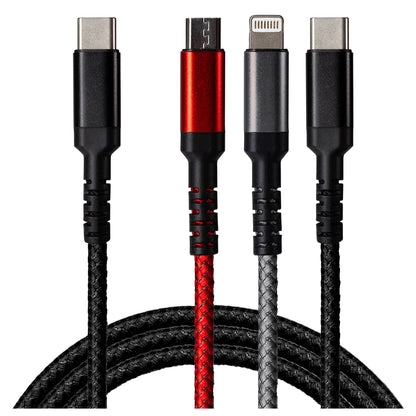 USB-C to 3-in-1 Multi-Charging USB-C / Lightning / Micro USB 100W Braided Cable - 1.2m