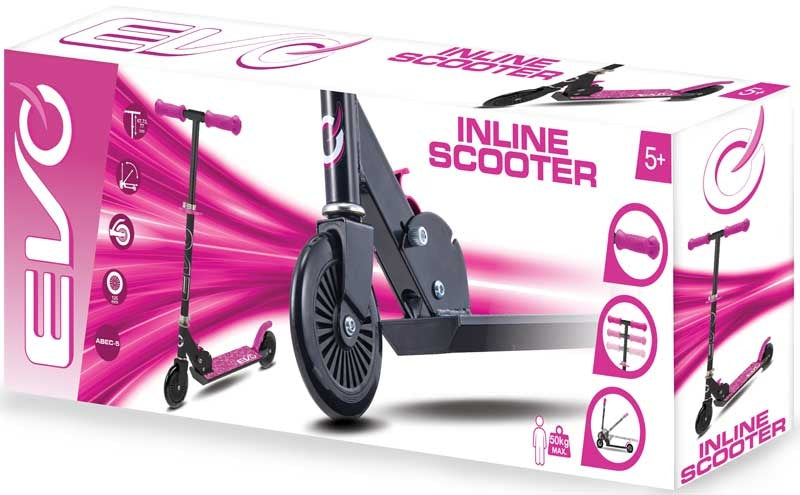EVC inline scooter with pink and black design on a white background