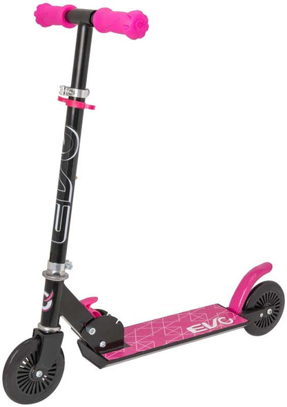 Black and pink scooter with 'EVO' branding on a white background