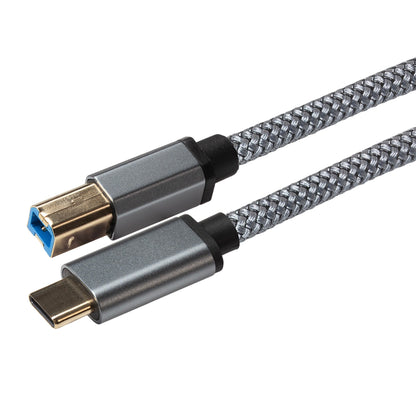 USB-C to USB-B Braided Cable - Grey, 5m