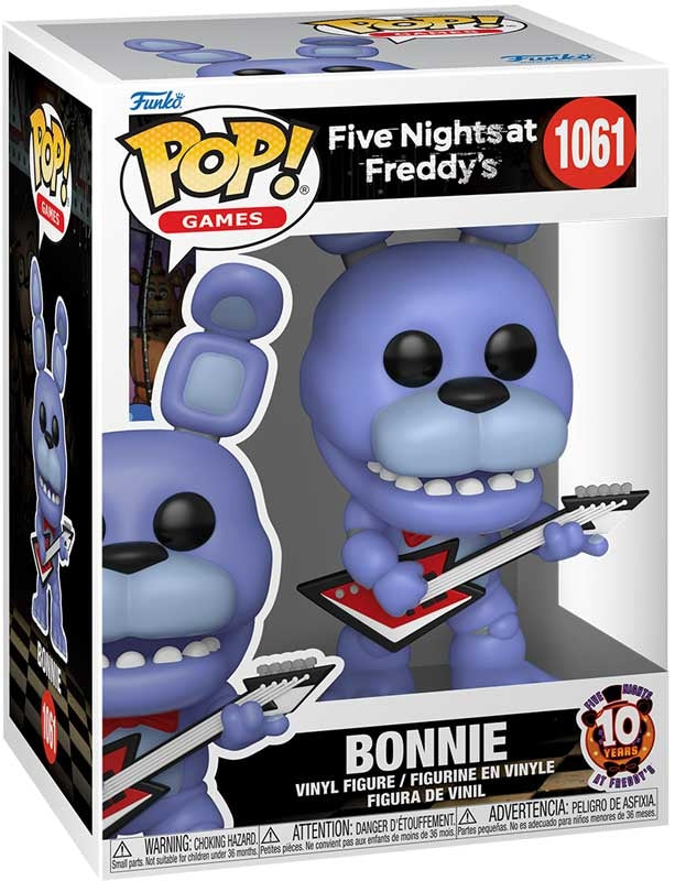 Funko Pop! vinyl figure packaging of Bonnie from Five Nights at Freddy's with branding and product details.