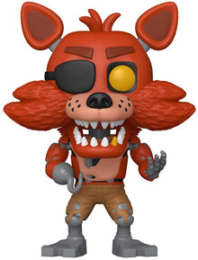 Toy figure of a red fox-like character with a black eye patch on a white background