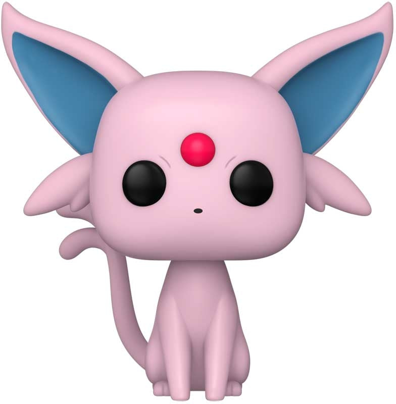Pink Espeon cartoon character with large ears and a red nose on a white background
