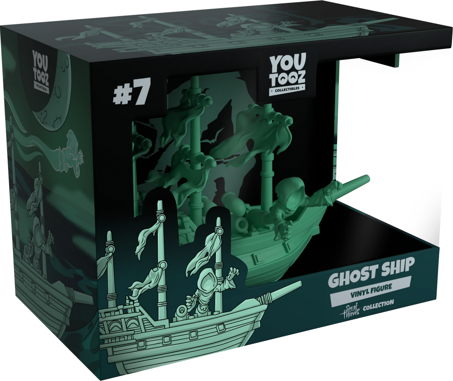 Boxed vinyl figure of a ghost ship from Sea Of Theives with 'You Tooz' branding