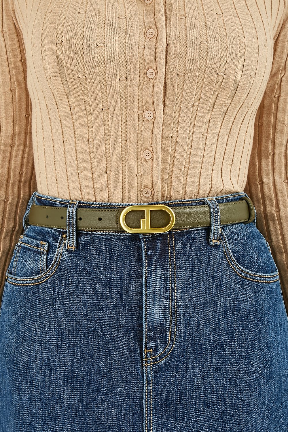 Green & Gold Retro Gold Buckle Belt
