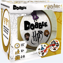 Box of Dobble Harry Potter game with branding and character illustrations.